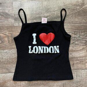 I Heart London 2000s Black Tank Top Womens Retro Y2k Downtown Girl England